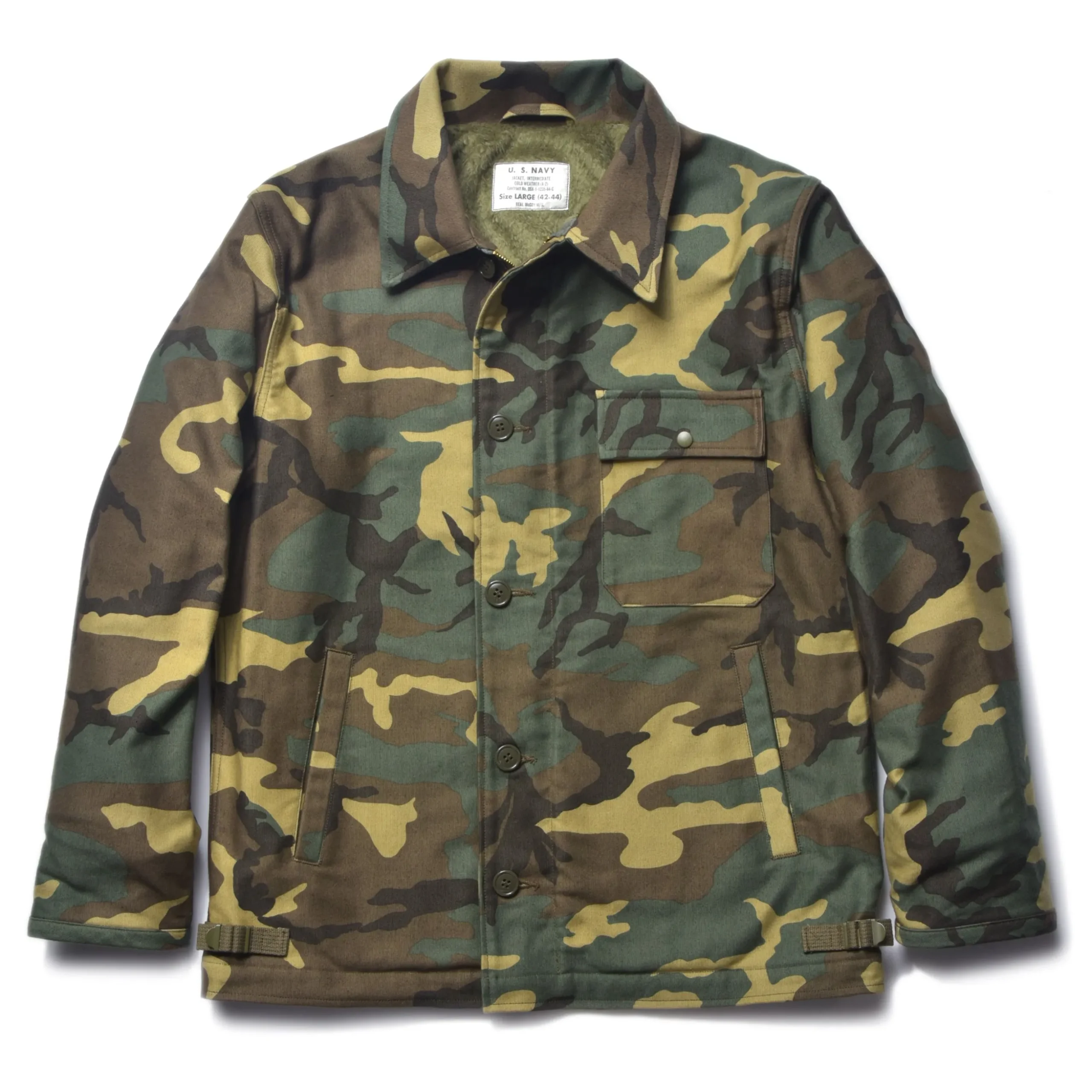 Military-The Real McCoy's A-2 Deck Jacket / Woodland Camouflage Green