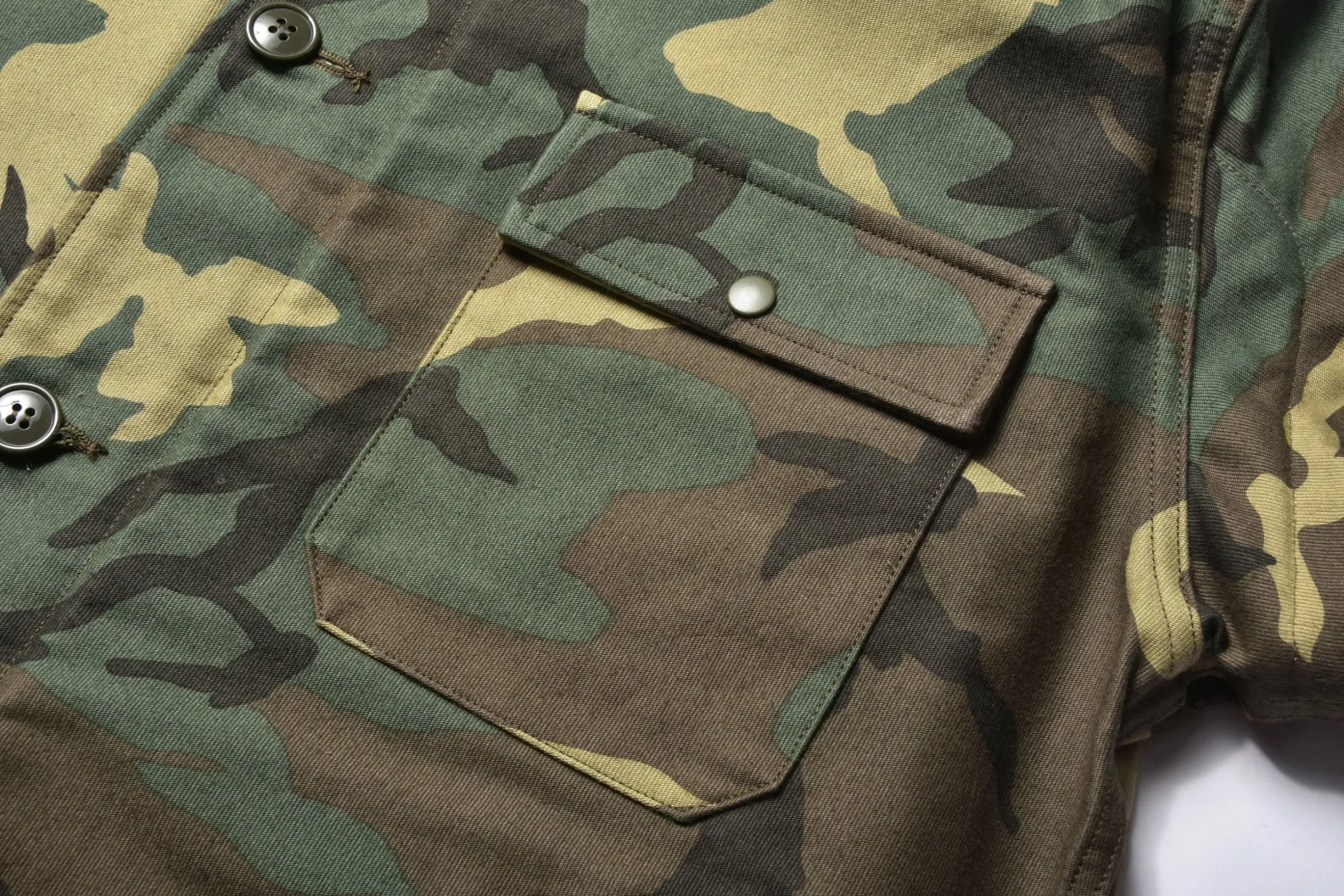 Military-The Real McCoy's A-2 Deck Jacket / Woodland Camouflage Green