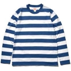 T-Shirts-Buco Stripe Tee L/S 312 White X Blue
