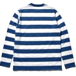 T-Shirts-Buco Stripe Tee L/S 312 White X Blue