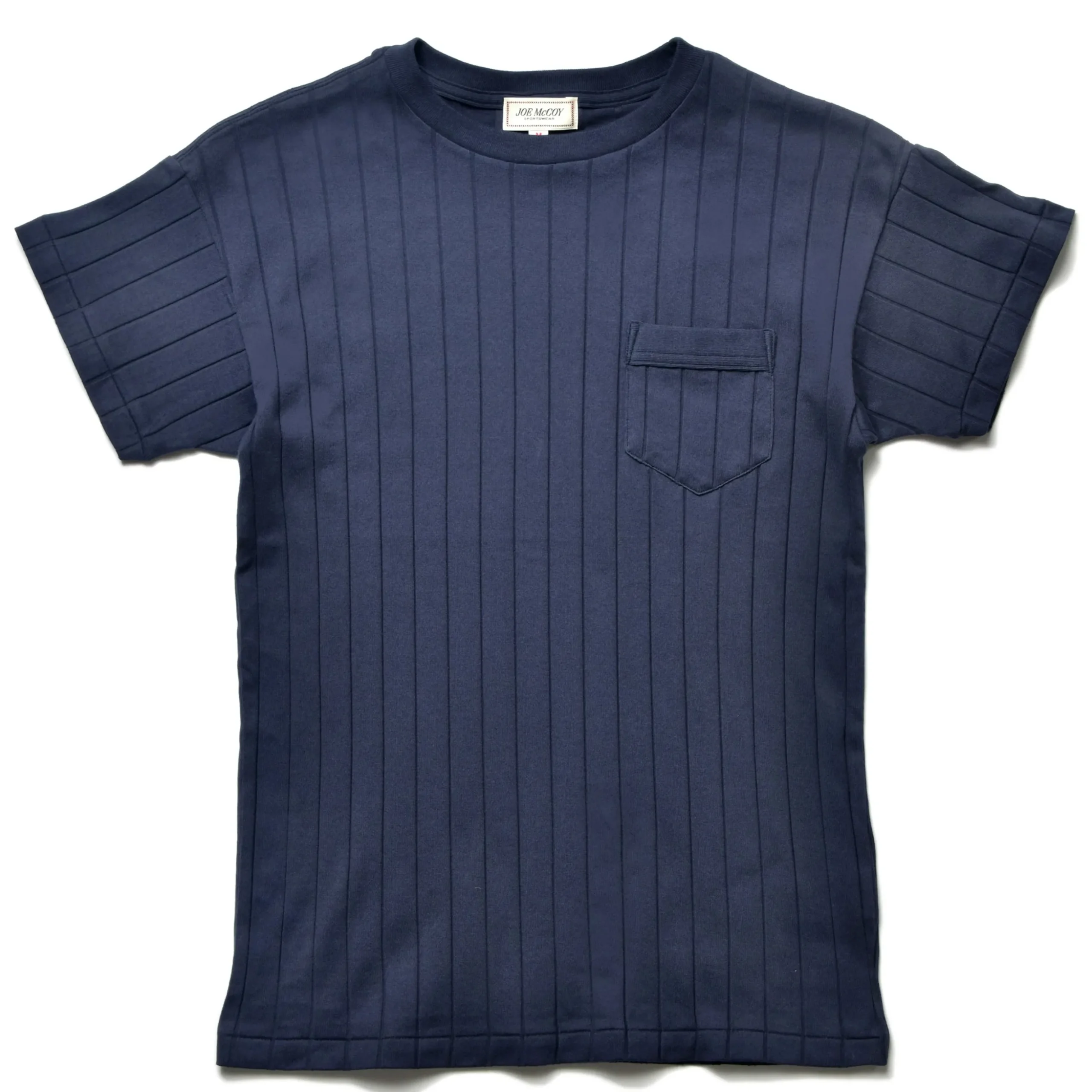 T-Shirts-Joe McCoy Cotton Ribbed Pocket Tee 140 Navy