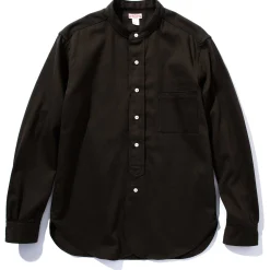 Shirts-Joe McCoy Double Diamond Band Collar Sateen Shirt Black