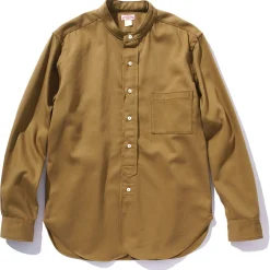 Shirts-Joe McCoy Double Diamond Band Collar Sateen Shirt Khaki