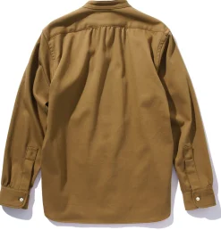 Shirts-Joe McCoy Double Diamond Band Collar Sateen Shirt Khaki
