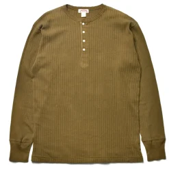 Thermal Shirts-Joe McCoy Double Diamond Eyelet Henley Undershirt 040 Khaki