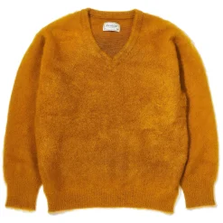 Knitwear-Joe McCoy Jm Mohair V-Neck Sweater Mustard