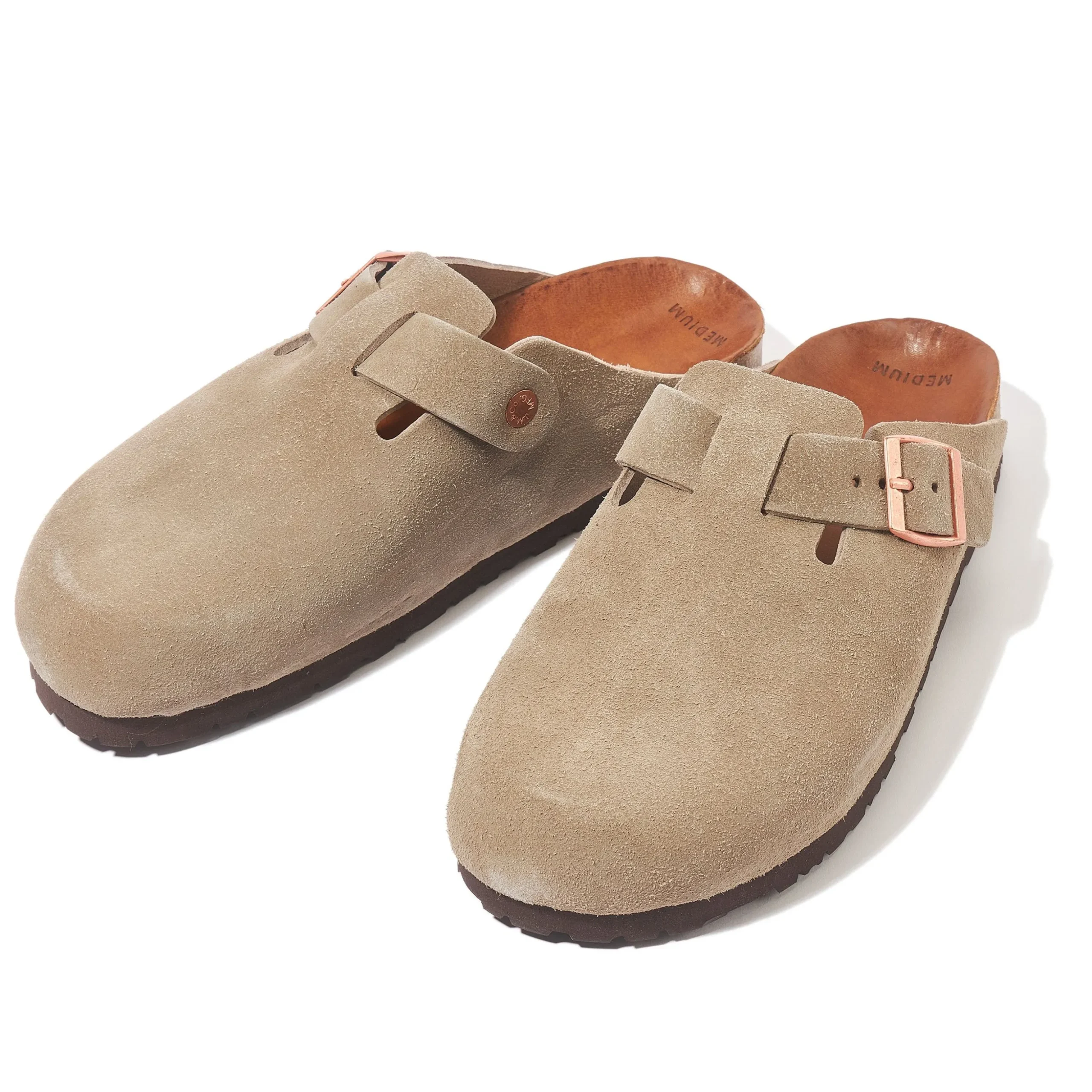 Footwear-Joe McCoy Leather Foot-Support Clogs 044 Taupe