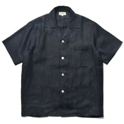 Shirts-Joe McCoy Linen Open Collar Shirt 140 Navy
