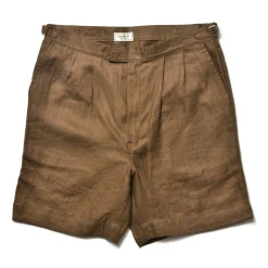 Shorts-Joe McCoy Linen Pleated Short Pants Brown