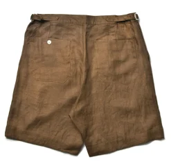 Shorts-Joe McCoy Linen Pleated Short Pants Brown