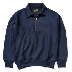 Sweatshirts-The Real McCoy's Military 1/4 Zip Sweatshirt / Plain Navy