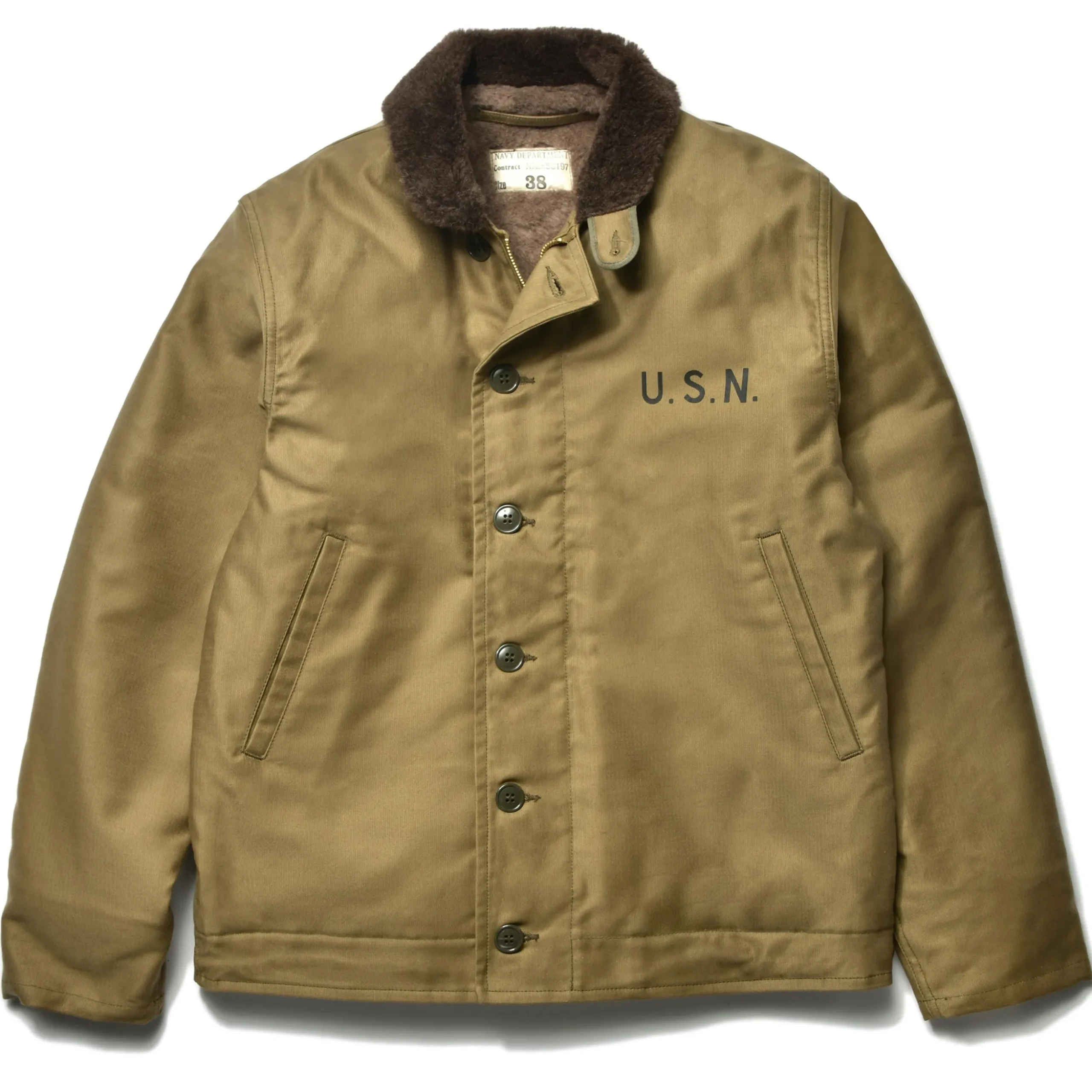 Military-The Real McCoy's N-1 Deck Jacket (Khaki)/ Stencil 040 Khaki