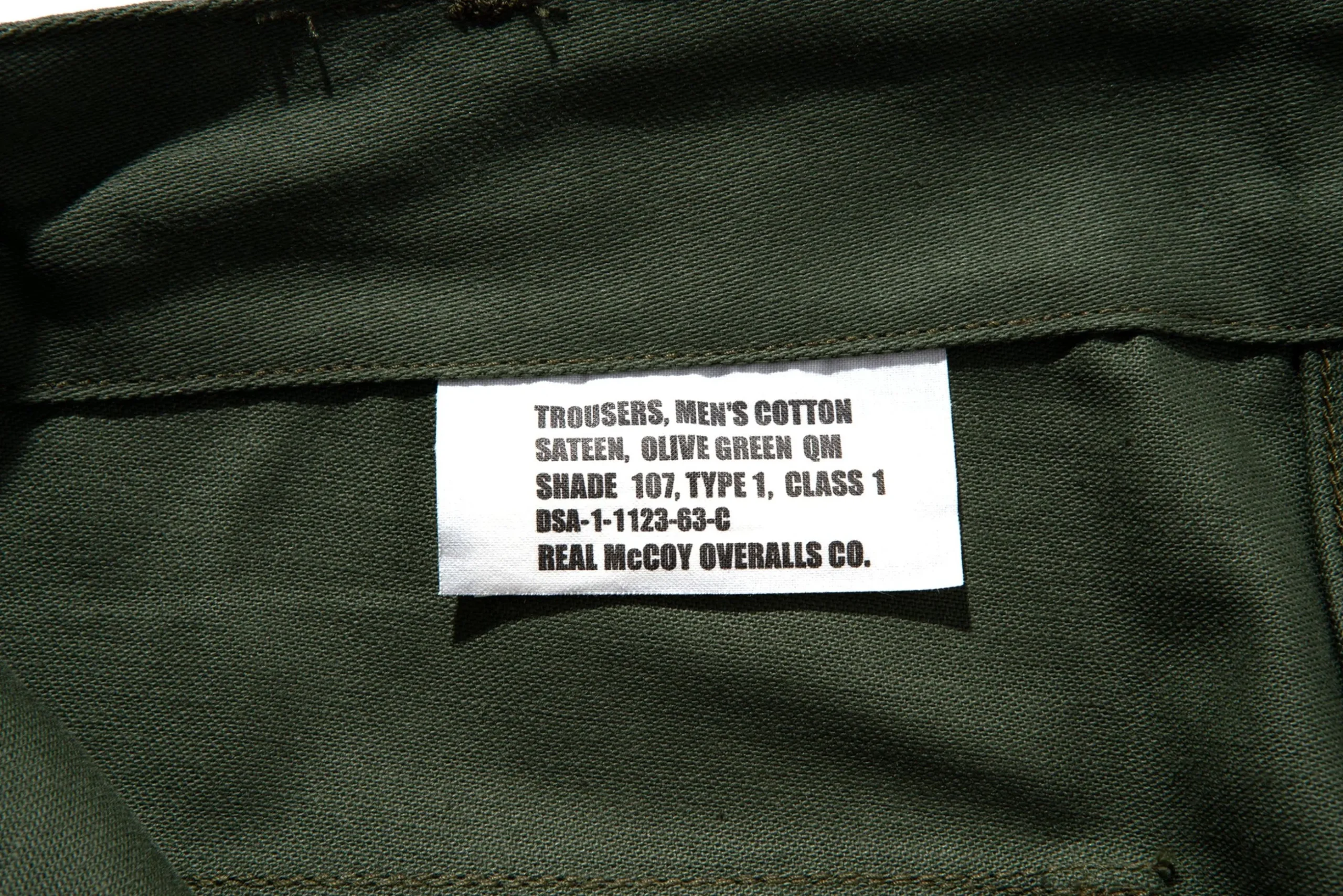Pants-The Real McCoy's Trousers, Men'S Cotton Sateen Olive