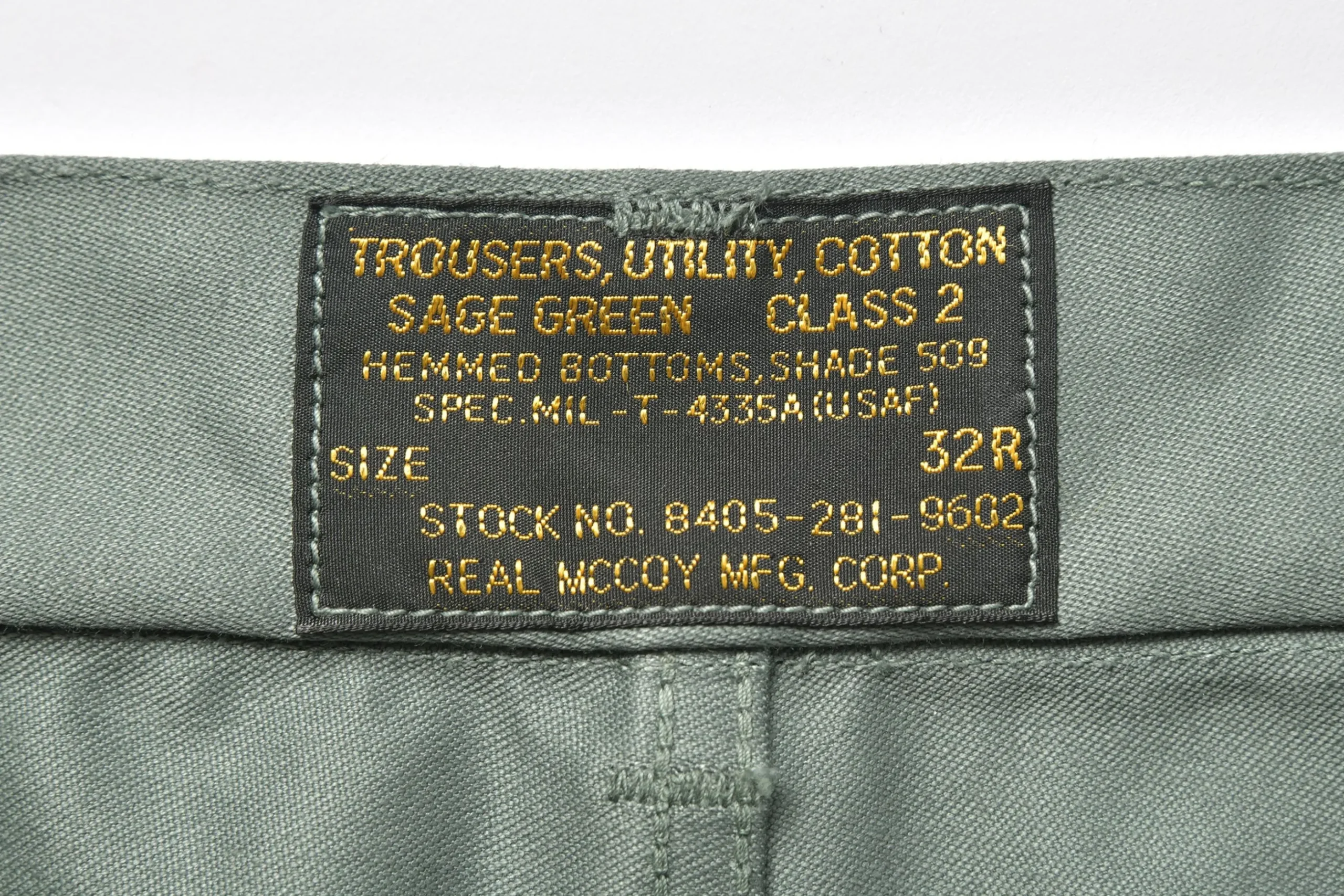 Pants-The Real McCoy's Trousers, Utility, Cotton / Usaf Sage Green 154 Sage Green