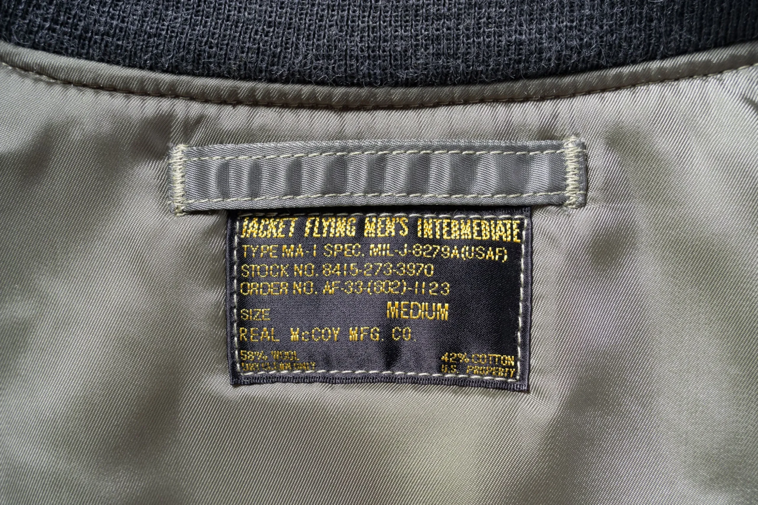 Military-The Real McCoy's Type Ma-1 Real Mccoy Mfg. Co. / Decal Sage Green
