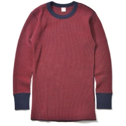 Thermal Shirts-Joe McCoy Waffle Stripe Thermal Shirt L/S Navy/ \Nred