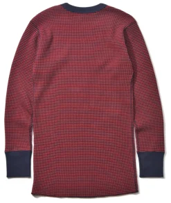 Thermal Shirts-Joe McCoy Waffle Stripe Thermal Shirt L/S Navy/ \Nred