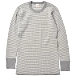 Thermal Shirts-Joe McCoy Waffle Stripe Thermal Shirt L/S White/ Gray