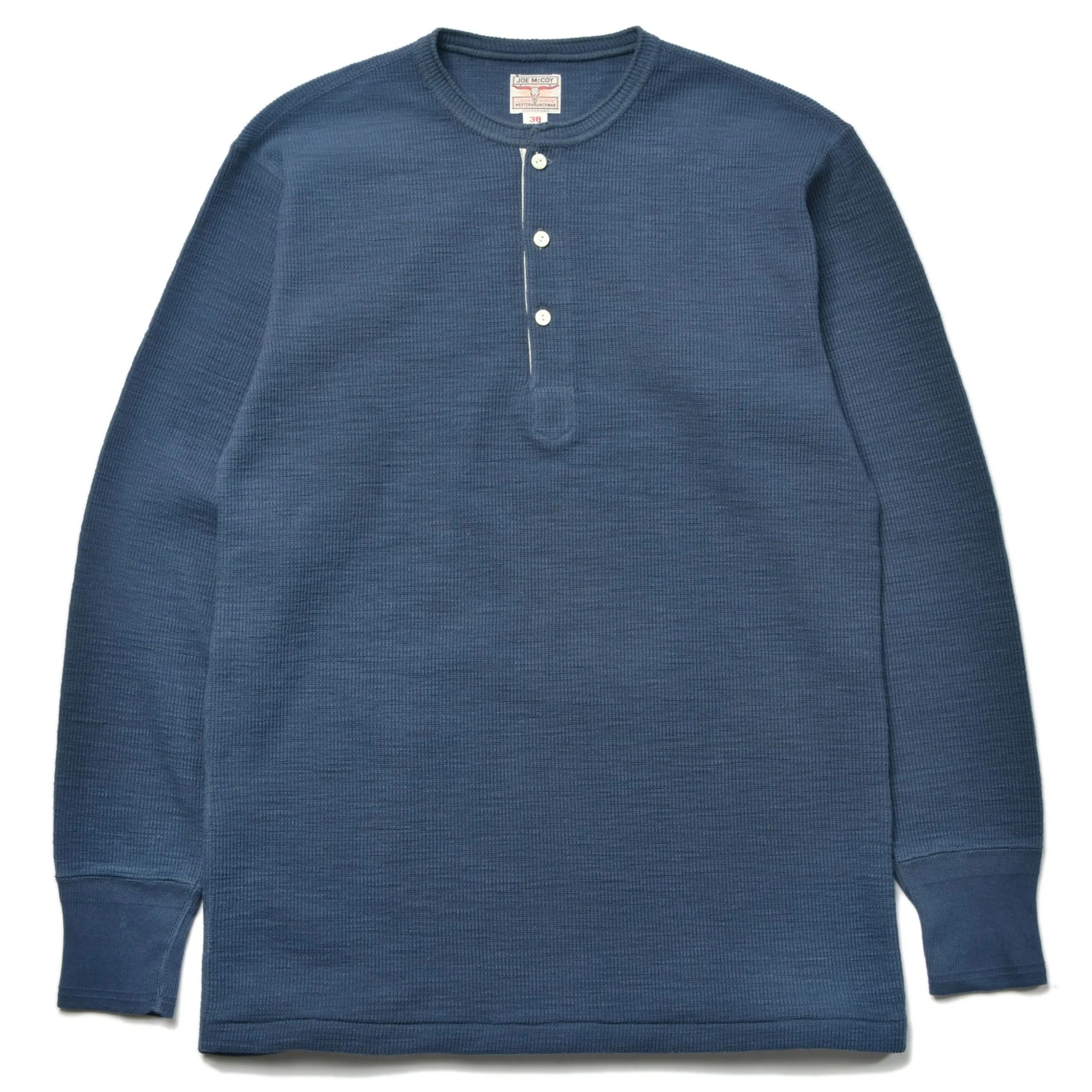 Thermal Shirts-Joe McCoy Western Cardigan Stitch Henley Shirt 125 Cobalt