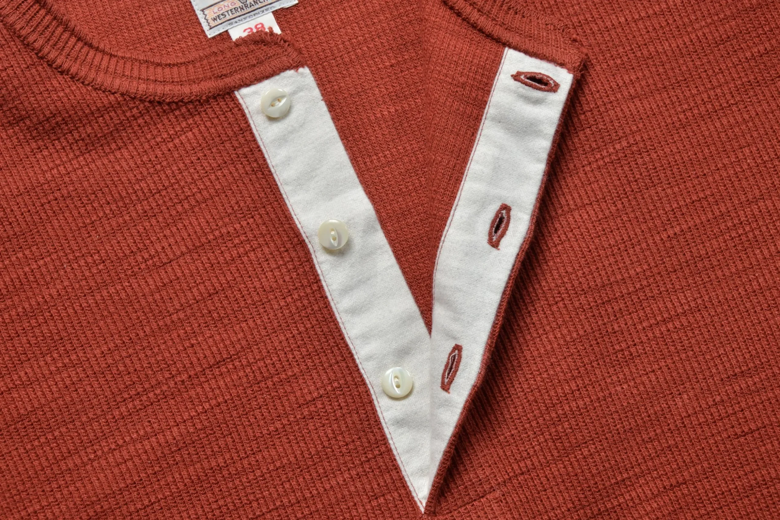 Thermal Shirts-Joe McCoy Western Cardigan Stitch Henley Shirt 093 Brick Red